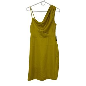 NWT Express Asymmetrical Shoulder Midi Dress Yellow Going Out Party Size XS